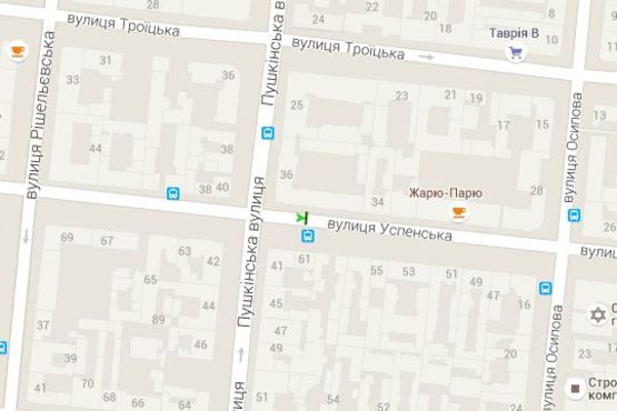 Схема рекламной плоскости по адресу Успенська вул., 36 - Пушкінська вул.