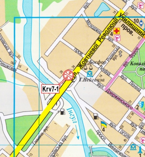 Схема рекламної площини за адресою Вокзальная ул. (Октябрьской революции ул.) (магазин бытовой химии "Чистюля", парикмахерская "Изумруд"), в сторону Училищного пер.