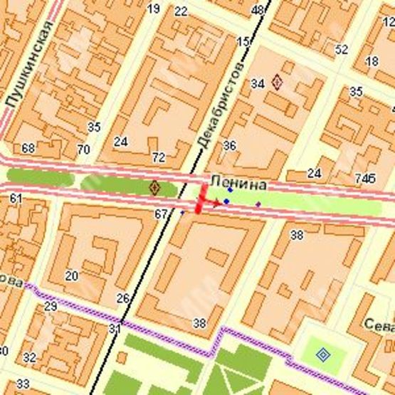 Схема рекламной плоскости по адресу Леніна просп. - Декабристів (Центральний р-н) вул., (№1)