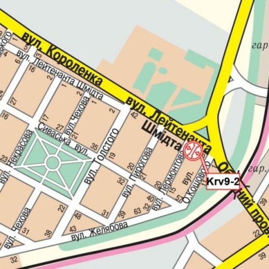 Схема рекламной плоскости по адресу Шухевича Романа ул. (Лейтенанта Шмидта ул.)- Лермонтова ул., (Аэропорт Кировоград, Автовокзал, магазин Фейерверков, "Аэрополь"), в направл. Ул. Короленка