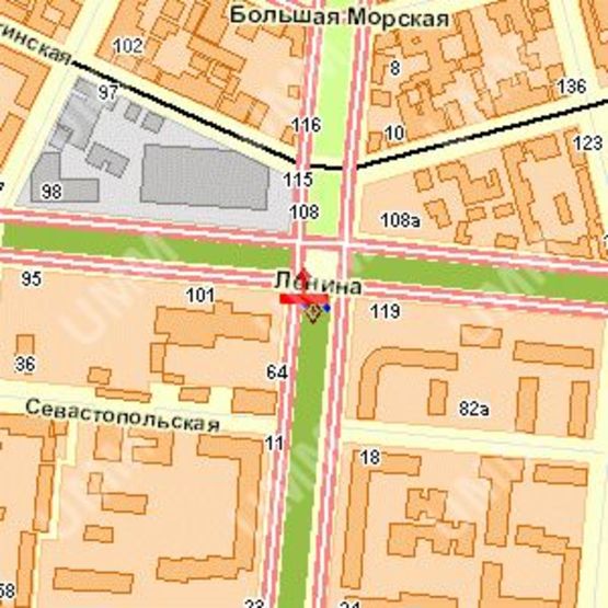 Схема рекламной плоскости по адресу Садова (центр) вул. - Леніна просп., (№1)