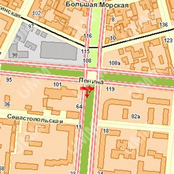 Схема рекламної площини за адресою Садова (центр) вул. - Леніна просп., (№1)