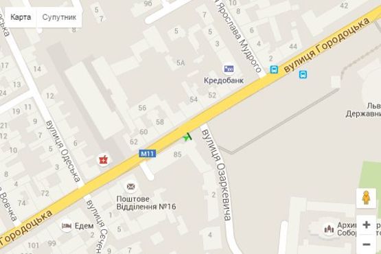 Схема рекламной плоскости по адресу Городоцька вул., 85 - Евгенія Озаркевича вул. (в центр)