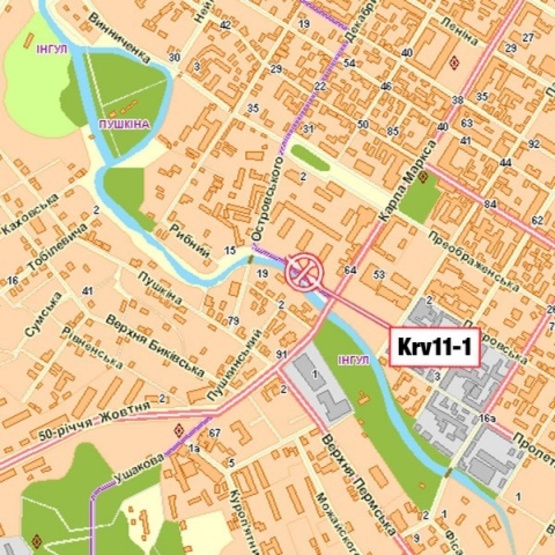 Схема рекламной плоскости по адресу Василевский пер.,14/2 - Пушкина пер., (Государственная налоговая служба, маркет "Сильпо", Апелляционный суд, ОщадБанк), направл. ул. Островского