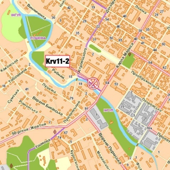 Схема рекламної площини за адресою Василевский пер.,14/2 - Пушкина пер., (Государственная налоговая служба, маркет "Сильпо", Апелляционный суд, ОщадБанк), направл. ул. 50 лет Октября