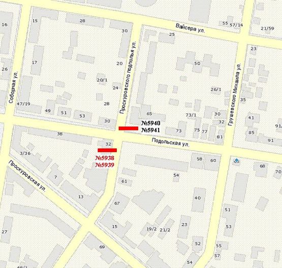 Схема рекламной плоскости по адресу Проскурівського підпілля вул. - Подільська вул.