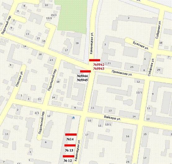 Схема рекламной плоскости по адресу Кам`янецька вул. (Кам'янецька вул.) - Староміська вул. (Примакова вул.)