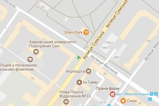 Схема рекламної площини за адресою Сумська вул., 77/79 - Весніна вул.