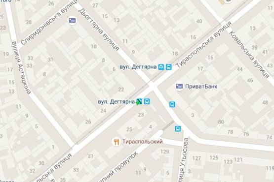 Схема рекламной плоскости по адресу Тираспольська вул., 23 - Дьогтярна вул. (остановка)