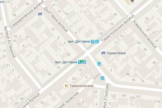 Схема рекламной плоскости по адресу Тираспольська вул., 23 - Дьогтярна вул. (остановка)