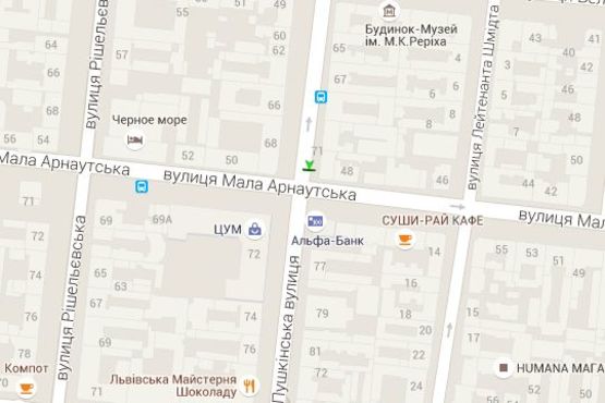 Схема рекламной плоскости по адресу Пушкінська вул., 73 - Мала Арнаутська вул., 48