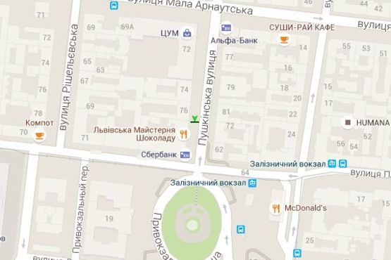 Схема рекламної площини за адресою Пушкінська вул., 76