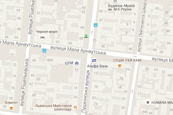 Схема рекламної площини за адресою Пушкінська вул., 68