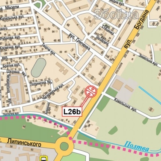 Схема рекламной плоскости по адресу Хмельницкого Б.ул., 245 ("Львовхим", ЕвроАвто, Райффайзен Банк Аваль, "Центр Безпеки Бізнесу"), направл. из города