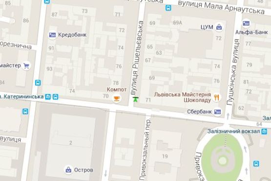 Схема рекламної площини за адресою Ришел'євська вул., 71 - Пантелеймонівська вул. (направ від залізн. вокзала)