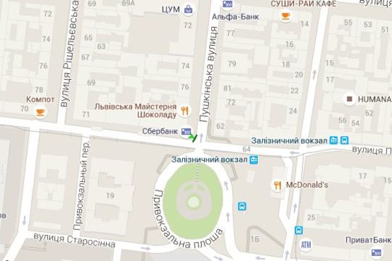 Схема рекламної площини за адресою Пушкінська вул. - Пантелеймонівська вул., 64 - Привокзальна пл.