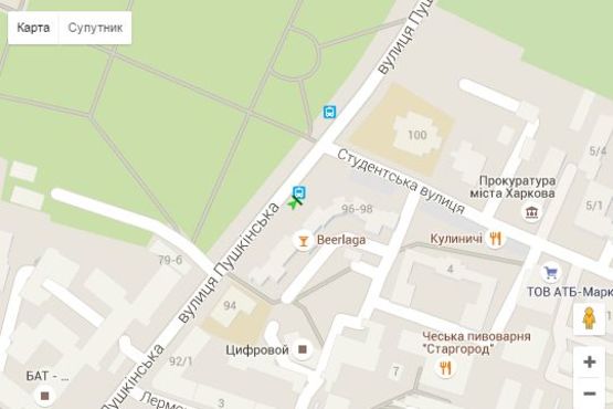 Схема рекламной плоскости по адресу Пушкінська вул. - Студентська вул., (зупинка) №1