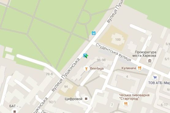 Схема рекламной плоскости по адресу Пушкінська вул. - Студентська вул., (зупинка) №1