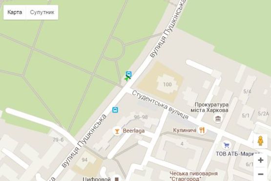 Схема рекламной плоскости по адресу Пушкінська вул. - Студентська вул., (зупинка) №2