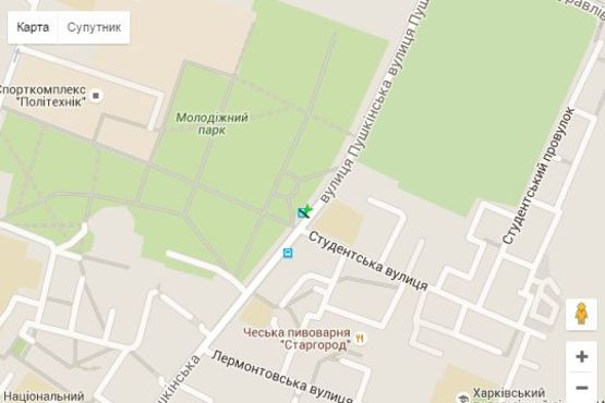 Схема рекламной плоскости по адресу Пушкінська вул. - Студентська вул., (зупинка) №2