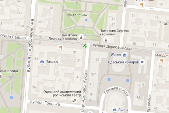 Схема рекламної площини за адресою Дерибасівска вул., 31 - Віце-Адмірала Жукова вул.