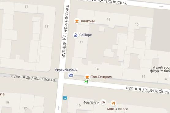 Схема рекламної площини за адресою Дерибасівска вул., 14 - Єкатеринінська вул.