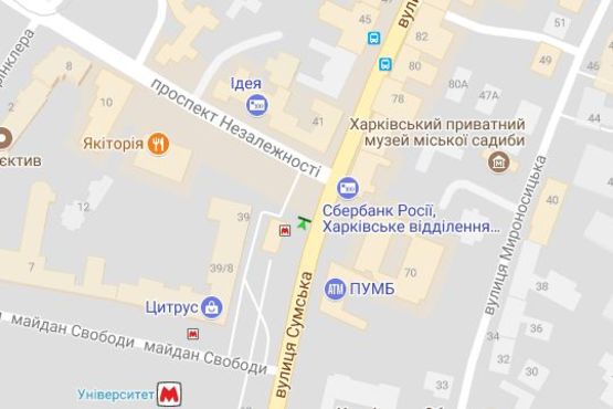 Схема рекламной плоскости по адресу Сумська вул. - Незалежності просп. (Правди просп.)