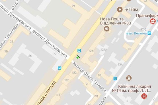 Схема рекламної площини за адресою Сумська вул., 124 - Олеся Гончара вул. (№1)