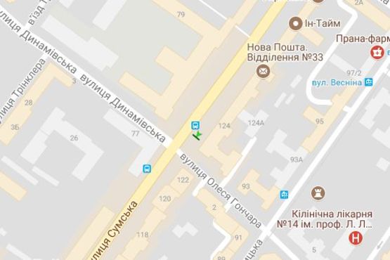 Схема рекламної площини за адресою Сумська вул., 124 - Олеся Гончара вул.