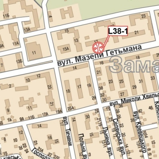 Схема рекламной плоскости по адресу Мазепы ул., 17, (маркет "Сильпо", аптека "Сальве", рынок "Тополь-1"), в направл. ул. Замарстыновской