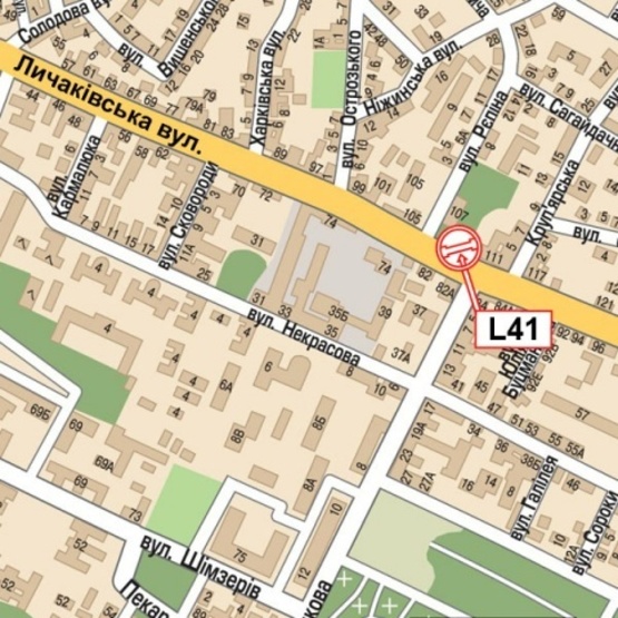 Схема рекламной плоскости по адресу Лычаковская ул., 107 (Военный госпиталь, Петропавловская церковь, КредоБанк, салон "Золотая лилия"), в сторону центра города