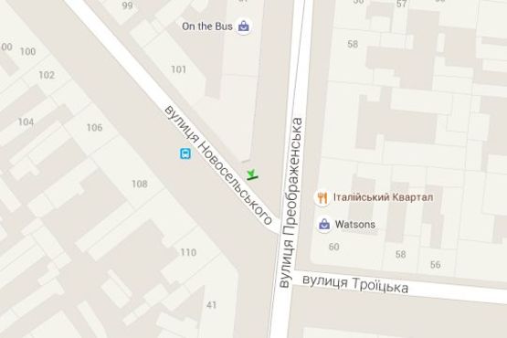 Схема рекламної площини за адресою Преображенська вул. - Новосільського вул. - Троїцька вул.