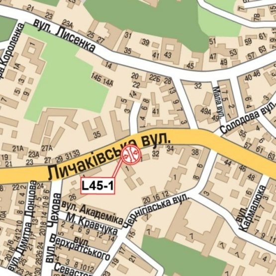 Схема рекламной плоскости по адресу Лычаковская ул., напротив дома №37 (Военный госпиталь, КредоБанк, церковь Св.Антония, киностудия "Галичина-фильм"), направл. из центра