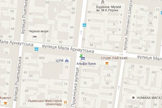 Схема рекламної площини за адресою Пушкінська вул. - Мала Арнаутська вул.