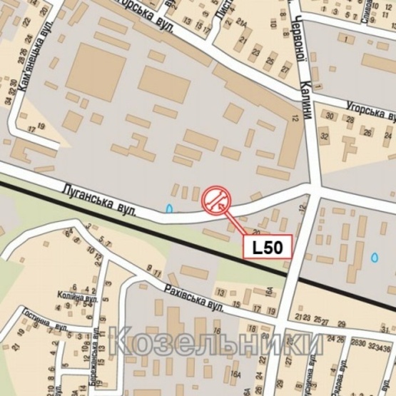 Схема рекламной плоскости по адресу Красной Калины просп. - Луганская ул. (Банк Интеграл, Кредо Банк, БЦ "Доминант-Плаза", "Плиточка", "Стар-Дизайн"), в сторону Стрыйской ул.