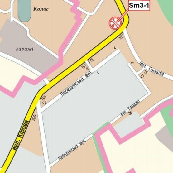 Схема рекламної площини за адресою Кондратьева Герасима ул. (Кирова ул)- Гамалия ул. (Пиццерия "Venecia", Храм Иоанна Русского, Афганский сквер, ОщадБанк), в направл. из города