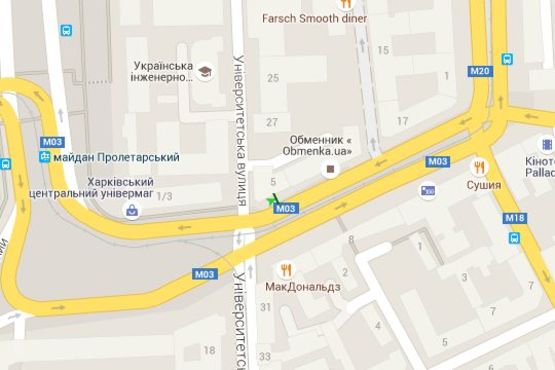 Схема рекламной плоскости по адресу Павлівська пл. (Рози Люксембург пл.) - Університетська вул.