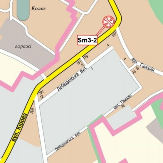 Схема рекламной плоскости по адресу Кондратьева Герасима ул. (Кирова ул) - Гамалия ул. (Пиццерия "Venecia", Храм Иоанна Русского, Афганский сквер, ОщадБанк), в направл. центра города