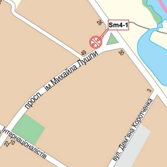 Схема рекламної площини за адресою Лушпы просп., 49 (ТЦ "Березка", АЗС "Marshal", ИндустриалБанк, маркет "АТБ", "Watsons"), в сторону ул. Прокофьева