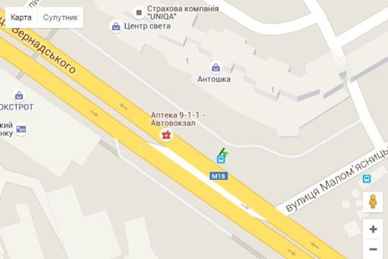 Схема рекламної площини за адресою Вернадського вул., 1 (зупинка)