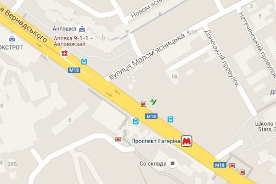 Схема рекламної площини за адресою Вернадського вул. - Гагаріна просп. - Малом`ясницька вул.