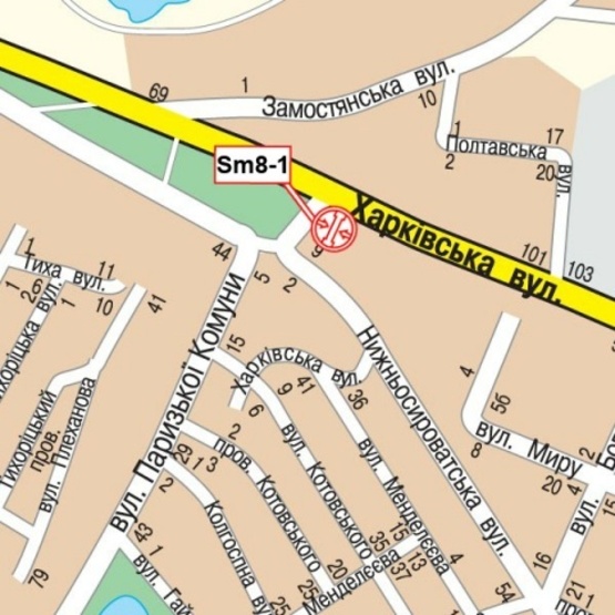 Схема рекламной плоскости по адресу Харьковская ул. - Парижской коммуны ул., 44, (АЗС "ОККО", автосалон "KIA motors", "Автовикуп"), в сторону центра