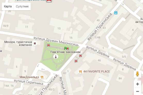 Схема рекламної площини за адресою Пушкінська вул. - Раднаркомівська вул.