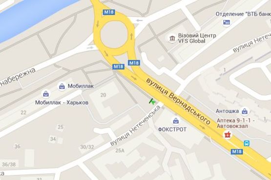 Схема рекламной плоскости по адресу Вернадського вул. - Нетеченська наб.