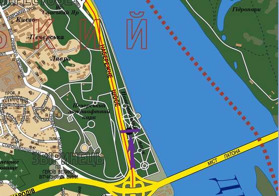 Схема рекламной плоскости по адресу Набережное шоссе 400 м от моста Патона