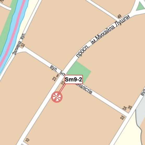 Схема рекламной плоскости по адресу Лушпы просп., 22 (магазин "Аквамастер", кафе "Орхидея", А-Банк, ПриватБанк, маркет "АТБ"), в направ. ул. Харьковской