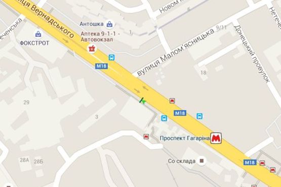 Схема рекламной плоскости по адресу Вернадського вул., 6 - Малом`ясницька вул.