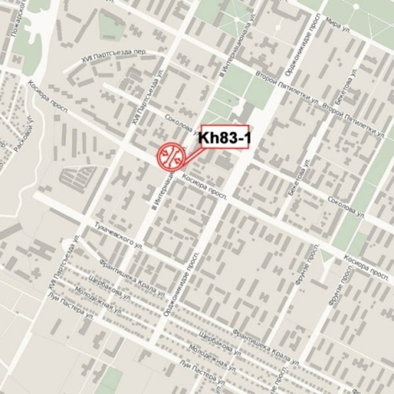 Схема рекламной плоскости по адресу Александровский просп.- Генерала Момота ул. (Косиора просп. - Третьего интернационала ул). (перекресток), (маркет "АТБ", городская больница №25, Харьковэнергоприбор), в сторону центра города