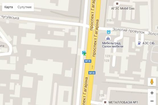 Схема рекламной плоскости по адресу Гагаріна просп. - Чугуївська вул., (зупинка)
