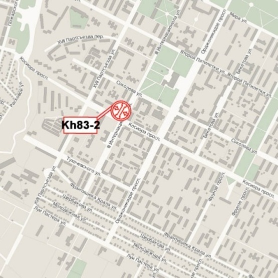 Схема рекламної площини за адресою Александровский просп.- Генерала Момота ул. (Косиора просп. - Третьего интернационала ул.) (перекресток), (маркет "АТБ", городская больница №25, Харьковэнергоприбор), в сторону выезда из города